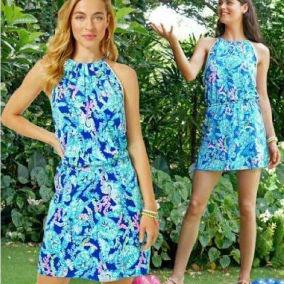 Lilly Pulitzer Gianni Skort Romper Blue Sea Turtle Villa Corsica Small S - Picture 1 of 2